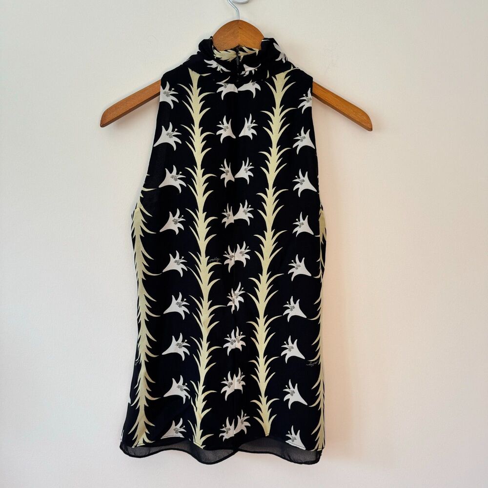 Milly New York Black White Yellow Floral Sleeveless Top Size 6
